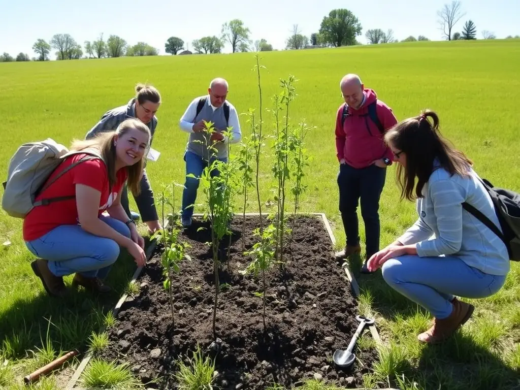 A community event with members of SOCIETE COMMUNALE DES CHASSEURS DE ROCHE LE PEYROUX engaging in a conservation project, such as tree planting or habitat restoration.