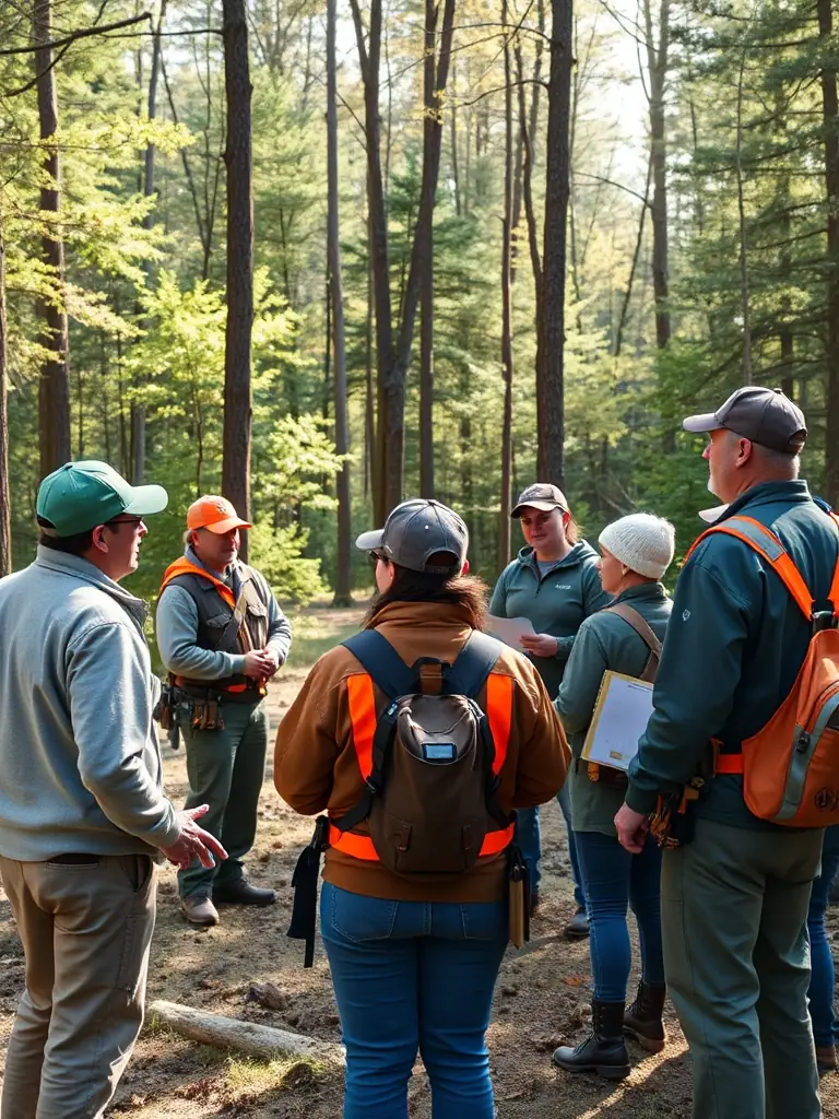 A photo of a training session where hunters are learning about sustainable hunting practices and wildlife conservation, organized by SOCIETE COMMUNALE DES CHASSEURS DE ROCHE LE PEYROUX.