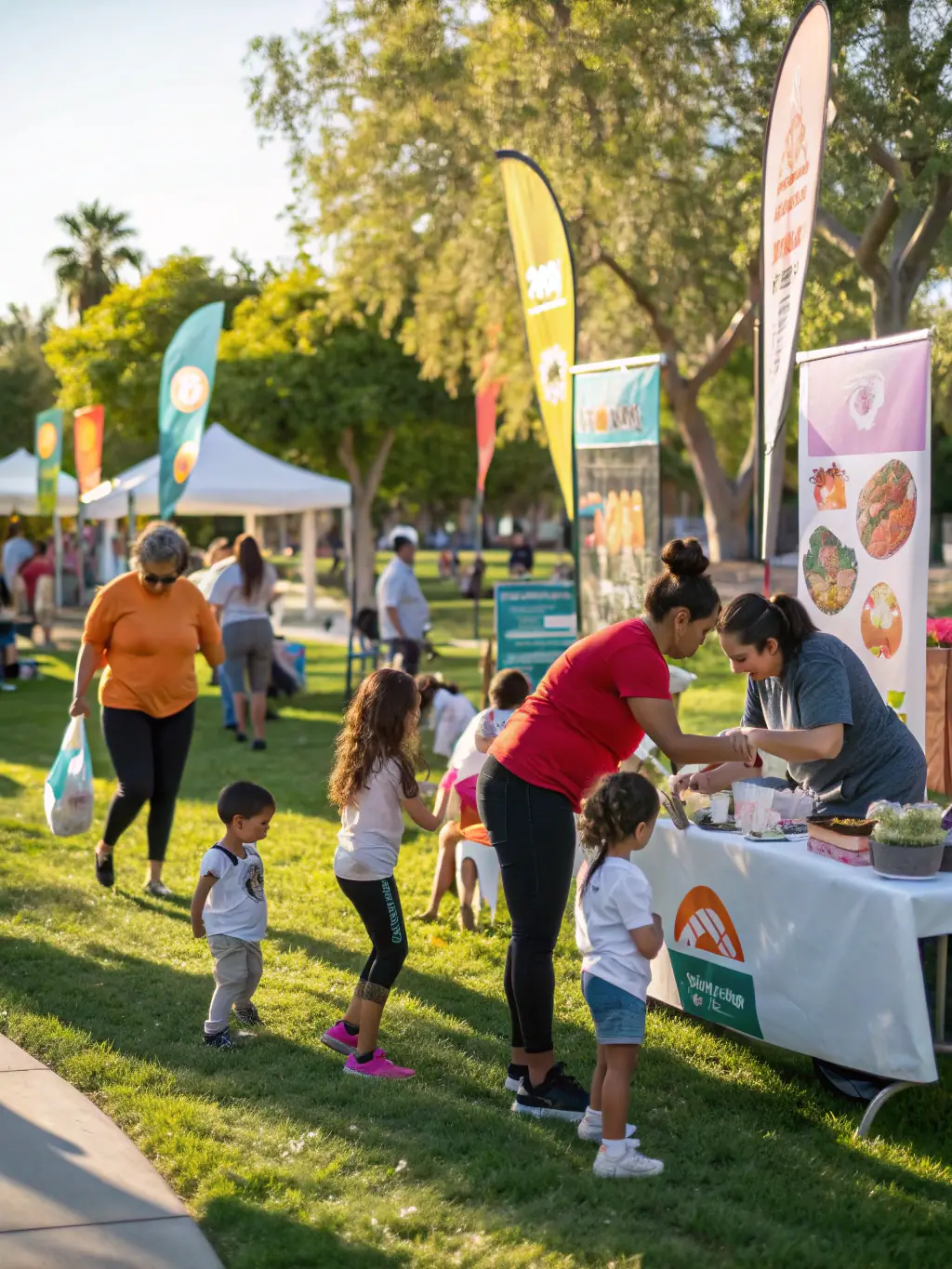 A photograph capturing a community event organized by SOCIETE COMMUNALE DES CHASSEURS DE ROCHE LE PEYROUX, featuring educational displays and interactive activities for local residents.